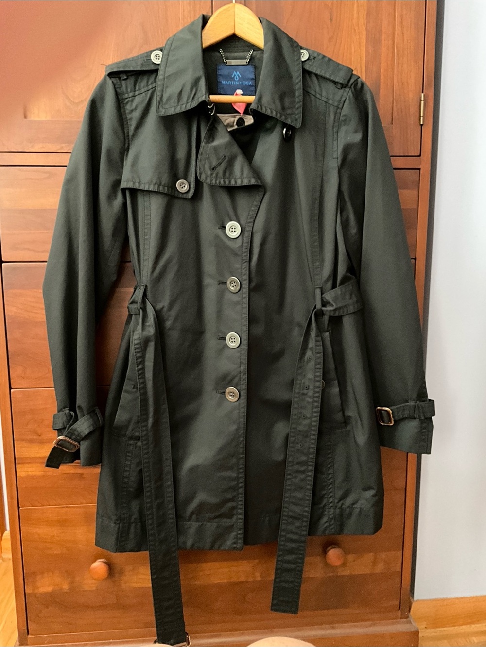 Martin + Osa Classic Black Belted Trench Coat with Removable Quilted Liner Sz L